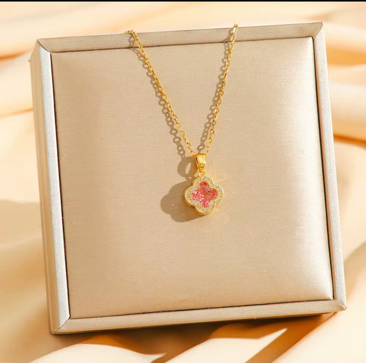 Pink clover necklace